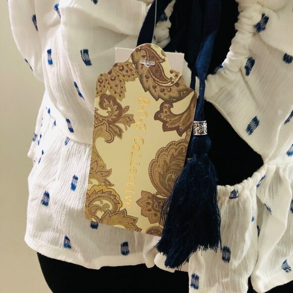 B.O.G Collective White & Navy‎ Spaghetti Strap  Peplum Top Large Polka Dot NWT - Picture 4 of 9